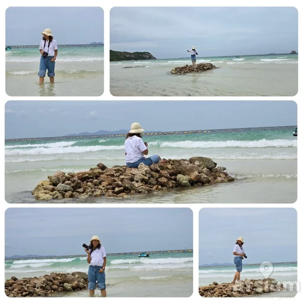 หาดแสม เกาะล้าน หาดยาว มุมถ่ายรูปเยอะ มีทั้งสะพานเขียวและถ้ำลับ