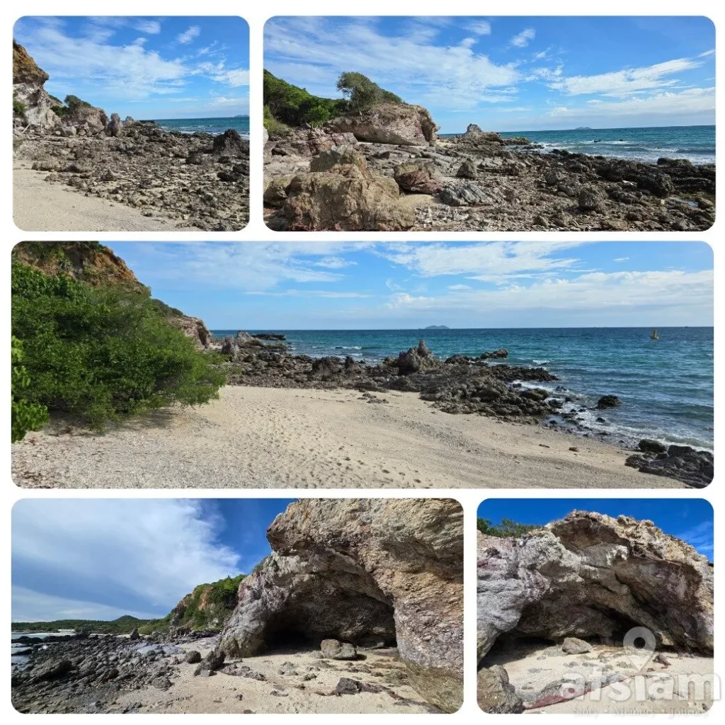 หาดแสม เกาะล้าน หาดยาว มุมถ่ายรูปเยอะ มีทั้งสะพานเขียวและถ้ำลับ