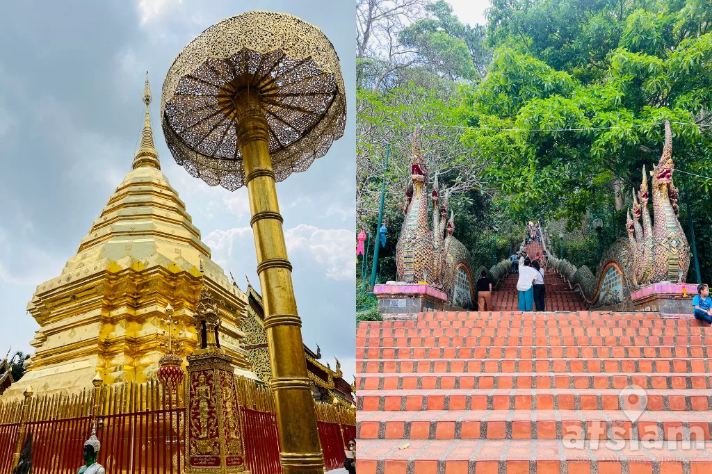 วัดพระธาตุดอยสุเทพราชวรวิหาร อำเภอเมือง เชียงใหม่ ไหว้พระธาตุ ชมวิวเมืองจากมุมสูง